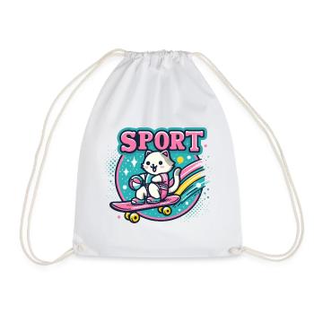 Katzensport: Skateboard-Petdesign Sport Cat  - Turnbeutel - Weiß - Vorne