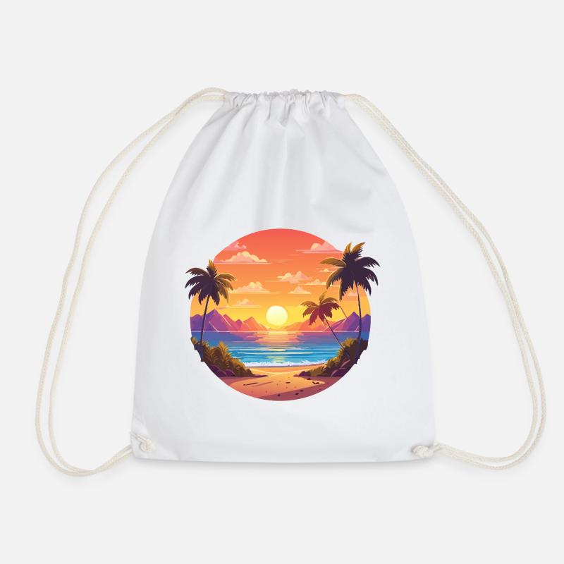 Sunset Palm Bay - Drawstring Bag - white