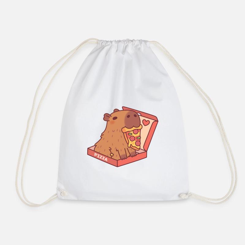 Süßes Capybara mit Pizza in Pizzaschachtel - Turnbeutel - Weiß