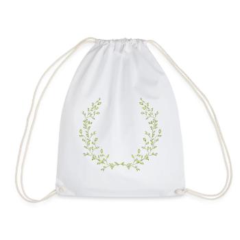 Delicate half wreath of green branches – nature motif - Drawstring Bag - white - Front