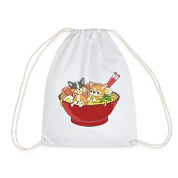 Cute Three Corgi Dogs Ramen Noodles Japanese Food - Drawstring Bag - white - Front