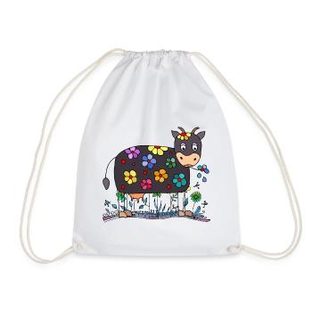 Cow - Drawstring Bag - white - Front