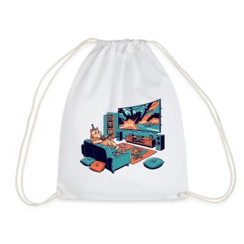 Cat cinema in the living room Cinema cat Chillout cat - Drawstring Bag - white - Front