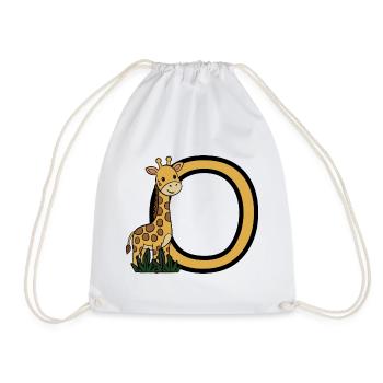 Giraffe and Oval Letter O Cartoon Design - Drawstring Bag - white - Front