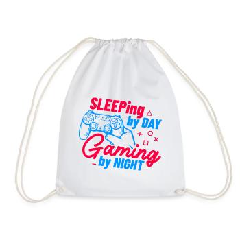 Sleeping By Day Gaming By Night - Drawstring Bag - white - Front