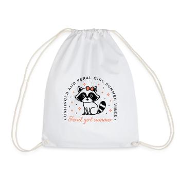 Feral girl summer raccoon aesthetic - Drawstring Bag - white - Front