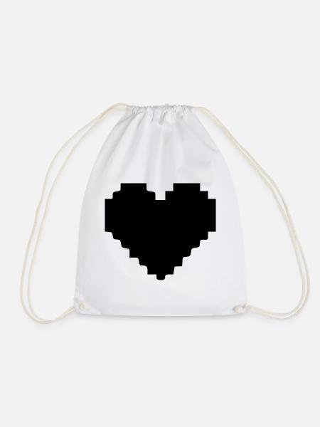 Schwarzes herz schwarz Pixelherz Geschenk - Turnbeutel - Weiß