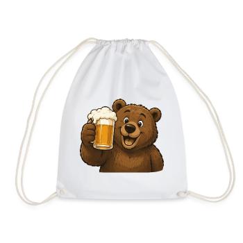 Bear with beer mug celebration - Drawstring Bag - white - Front