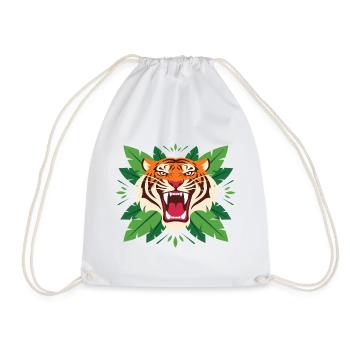 Tiger im Blattwerk Emblem - Turnbeutel - Weiß - Vorne