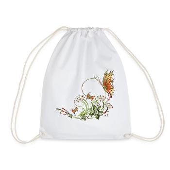 Floral decoration with butterflies and flowers - Drawstring Bag - white - Front