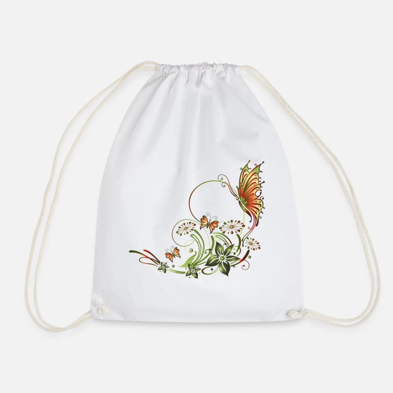 Schmetterlinge mit floralen Elementen - Turnbeutel - Weiß