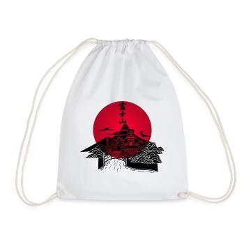 Black Japanese landscape and red sun - Drawstring Bag - white - Front