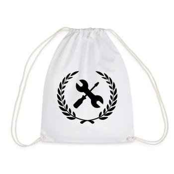 Tool logo for tinkerer in laurel wreath - Drawstring Bag - white - Front