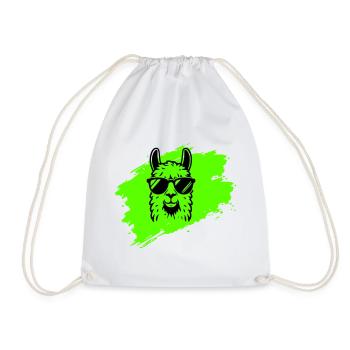 Llama or alpaca with sunglasses in neon style - Drawstring Bag - white - Front