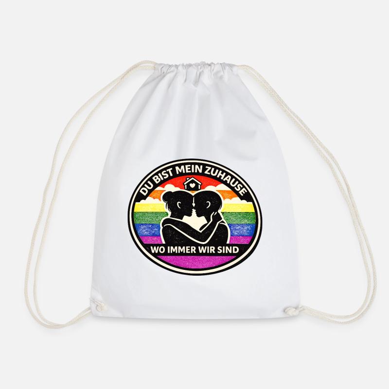 Du bist mein Zuhause Regenbogen Liebe - Turnbeutel - Weiß