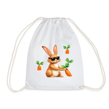 Bunny with sunglasses and carrot - Drawstring Bag - white - Front