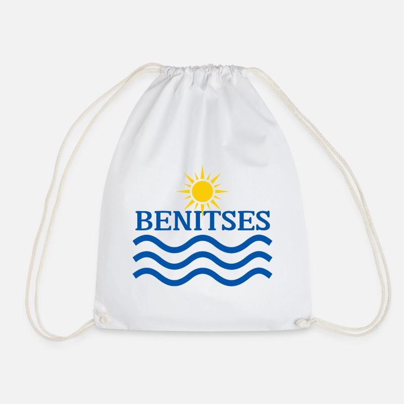 Benitses Sun and Ocean Waves  - Drawstring Bag - white