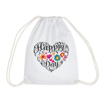 Flower Heart Happy Day - Drawstring Bag - white - Front