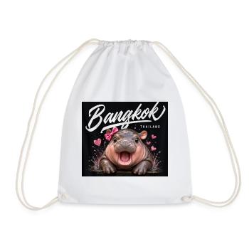 Bangkok Hippo with Bow - Drawstring Bag - white - Front