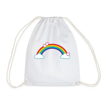 Rainbow Love Hearts Clouds Happily In Love - Drawstring Bag - white - Front