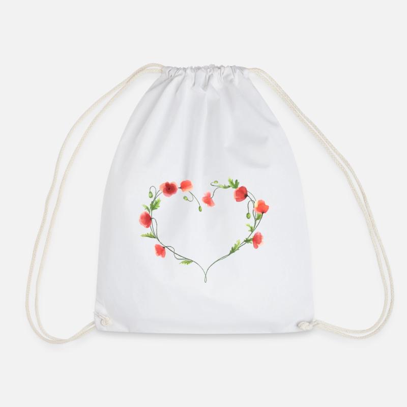 Poppy Heart - Drawstring Bag - white