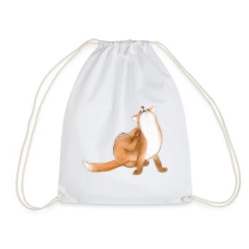Scratching fox cute animal drawing - Drawstring Bag - white - Front