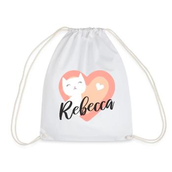 Rebecca Surname First Name Kitten - Drawstring Bag - white - Front