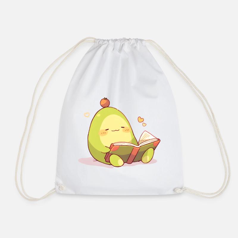 Avocado Reading Hero – Cuddling Book Time - Drawstring Bag - white