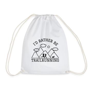 Id rather be Trail Running Mountains Runner with Dog - Drawstring Bag - white - Front