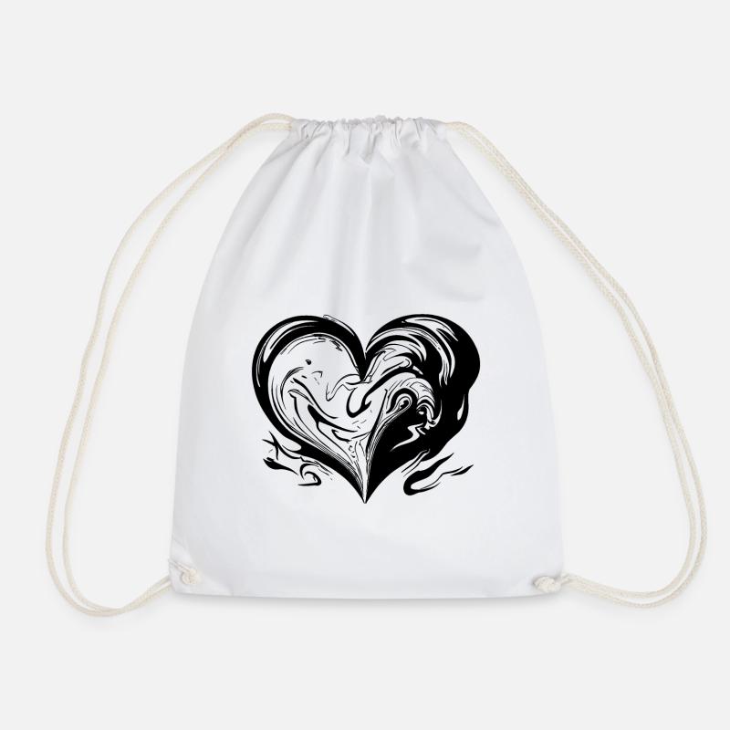 Curved Heart - Drawstring Bag - white