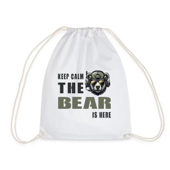 Keep calm, the bear is here - Military - Drawstring Bag - white - Front