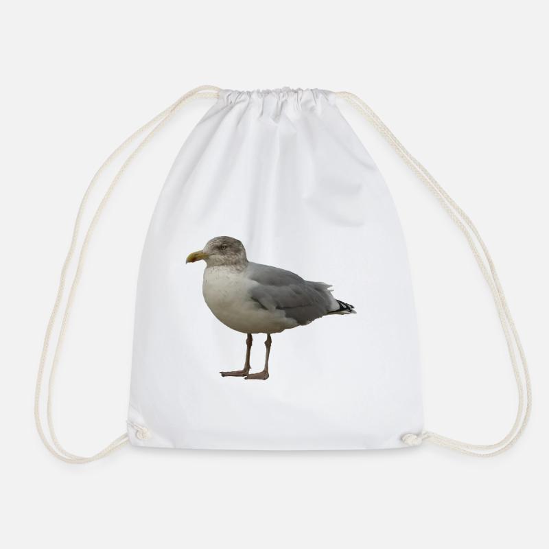 Seagull on the Beach Illustration - Drawstring Bag - white