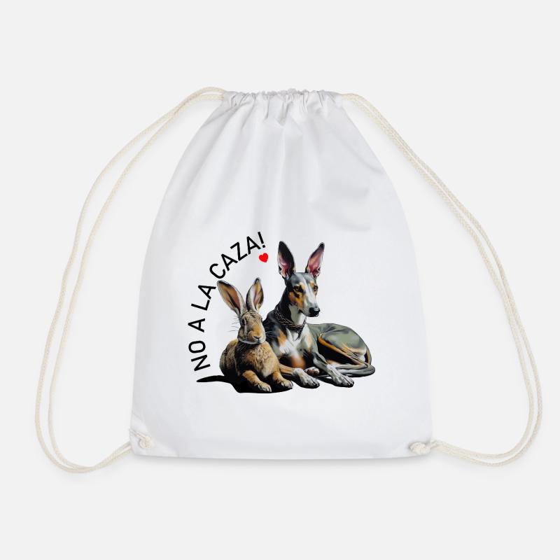Galgo & Rabbit Heart Duo with Slogan - Drawstring Bag - white