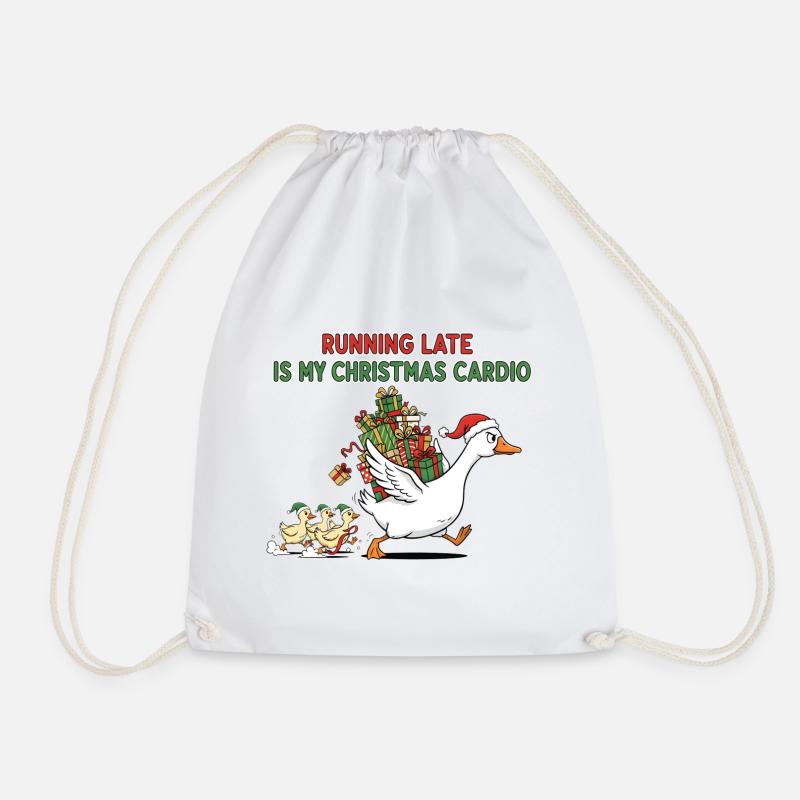 Running late is my Christmas Cardio - X-Mas Ducks - Drawstring Bag - white