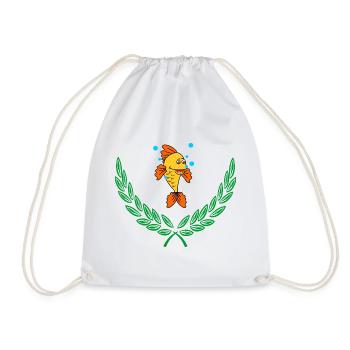 Fish in Green Laurel Wreath - Drawstring Bag - white - Front