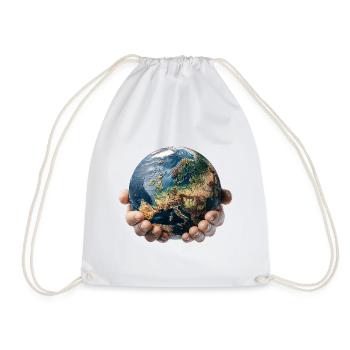 Earth in Hands: Global Responsibility - Drawstring Bag - white - Front