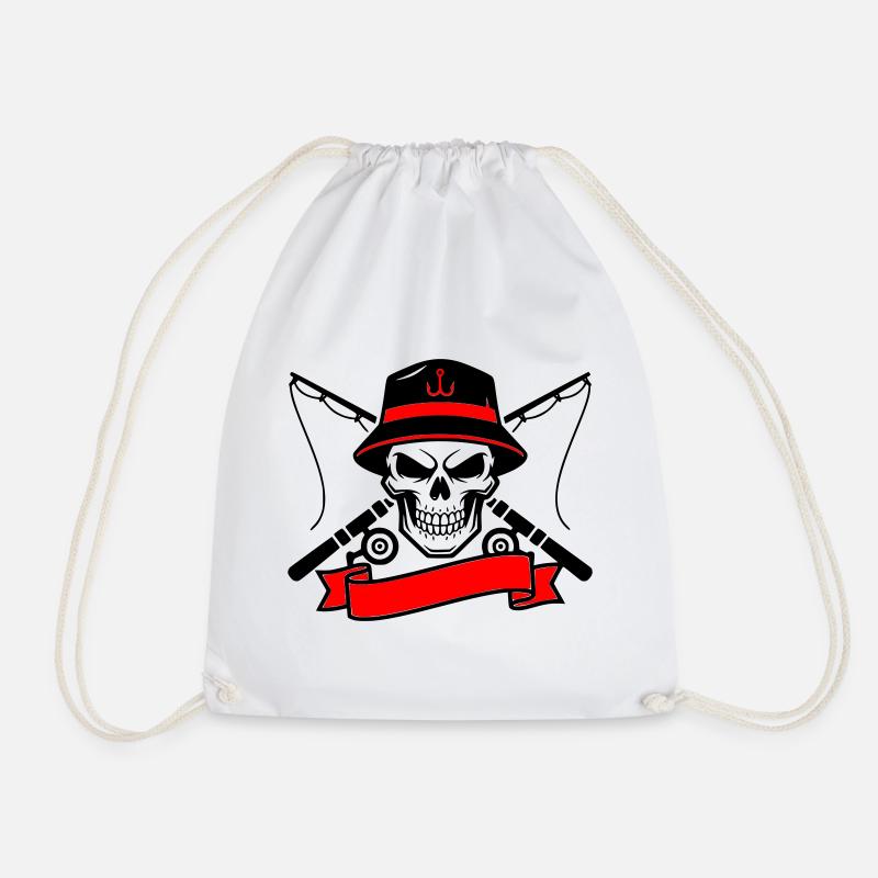 Skull Angler Crest Banner - Drawstring Bag - white