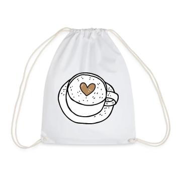 Latte Art: Cappucchino with a heart - Drawstring Bag - white - Front