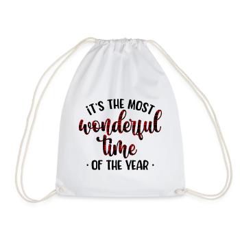 Crimson Plaid Script - Drawstring Bag - white - Front
