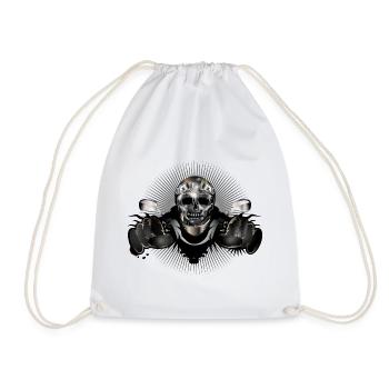 Skull motorcyclist in metallic chrome look - Drawstring Bag - white - Front