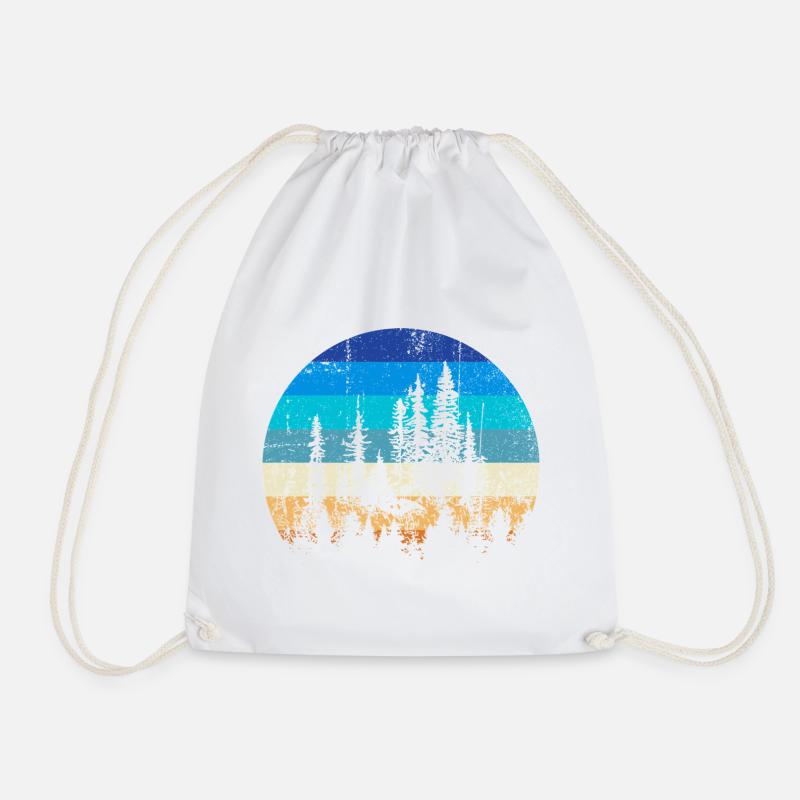 Sunset Forest Silhouette Print - Drawstring Bag - white