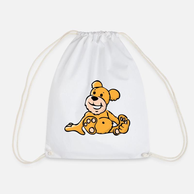 Cheerful cartoon bear sitting - Drawstring Bag - white