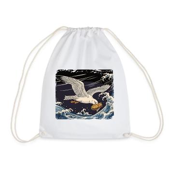 Seagulls Steals Sandwich Funny - Drawstring Bag - white - Front