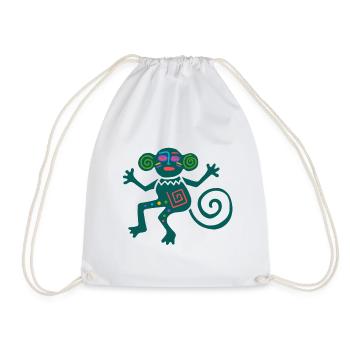 Old Mexican symbol with jungle monkey - Drawstring Bag - white - Front