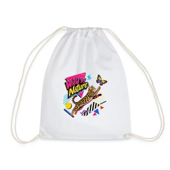 90s Pop Art Bengal Cat & Butterfly - Drawstring Bag - white - Front