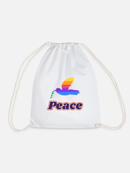 Friedenstaube Retro – Peace Taube 70er - Turnbeutel - Weiß