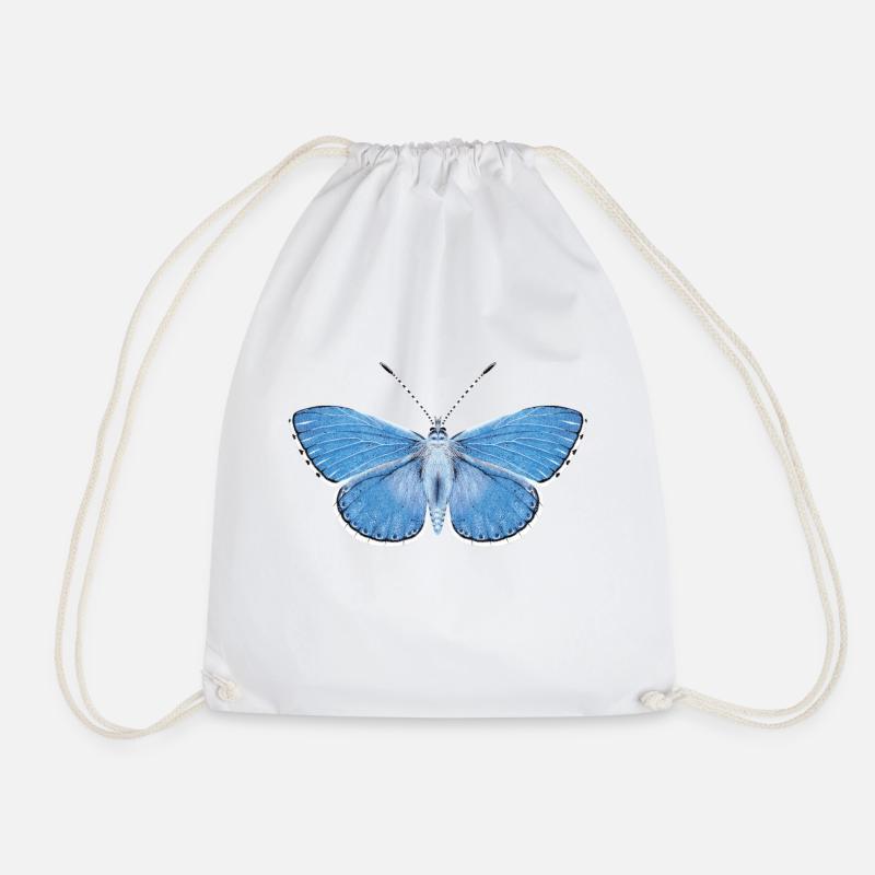 Butterfly - blue - Drawstring Bag - white
