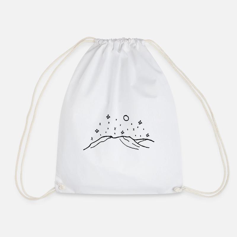 Mountains with Stars and Full Moon Drawing - Drawstring Bag - white