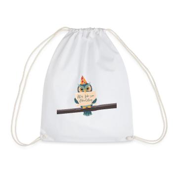 Cute owl with lovely birthday greetings and party hu - Drawstring Bag - white - Front
