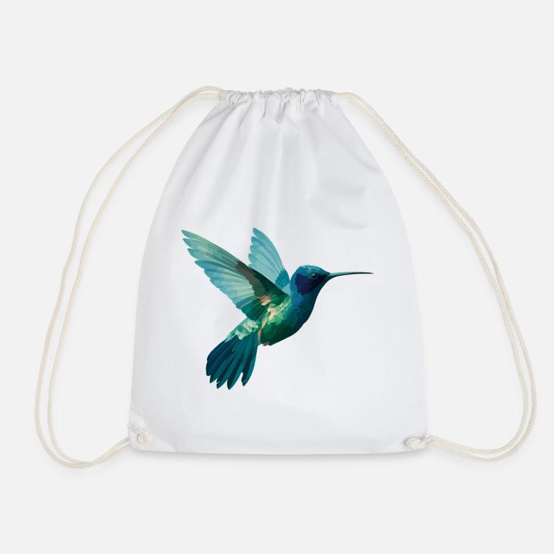Watercolor Hummingbird in Flight - Drawstring Bag - white